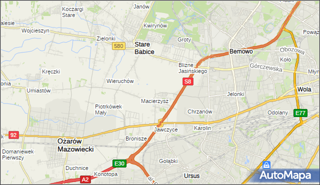 mapa Szeligi gmina Ożarów Mazowiecki, Szeligi gmina Ożarów Mazowiecki na mapie Targeo