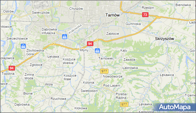 mapa Tarnowiec gmina Tarnów, Tarnowiec gmina Tarnów na mapie Targeo