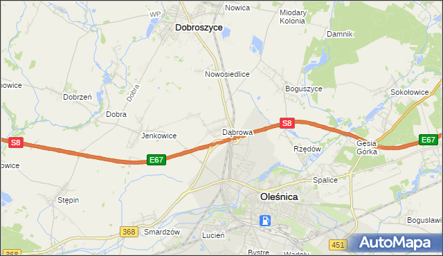 mapa Dąbrowa gmina Oleśnica, Dąbrowa gmina Oleśnica na mapie Targeo