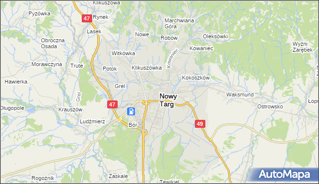 mapa Nowego Targu, Nowy Targ na mapie Targeo