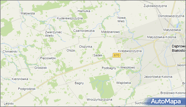 mapa Sadek gmina Dąbrowa Białostocka, Sadek gmina Dąbrowa Białostocka na mapie Targeo