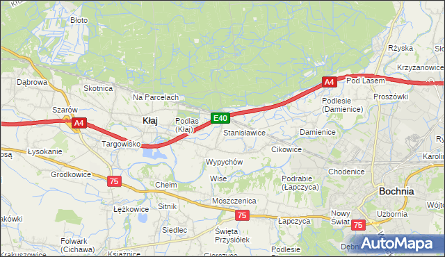 mapa Stanisławice gmina Bochnia, Stanisławice gmina Bochnia na mapie Targeo