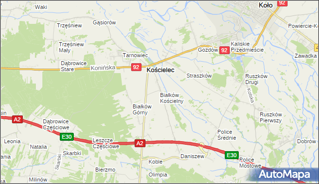 mapa Białków Kościelny, Białków Kościelny na mapie Targeo