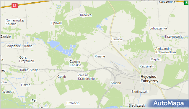 mapa Krasne gmina Rejowiec Fabryczny, Krasne gmina Rejowiec Fabryczny na mapie Targeo