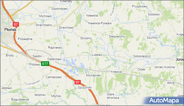 mapa Lisewo gmina Płońsk, Lisewo gmina Płońsk na mapie Targeo