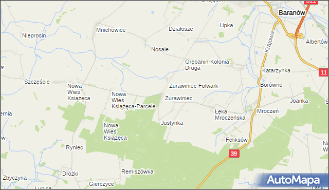 mapa Żurawiniec gmina Baranów, Żurawiniec gmina Baranów na mapie Targeo