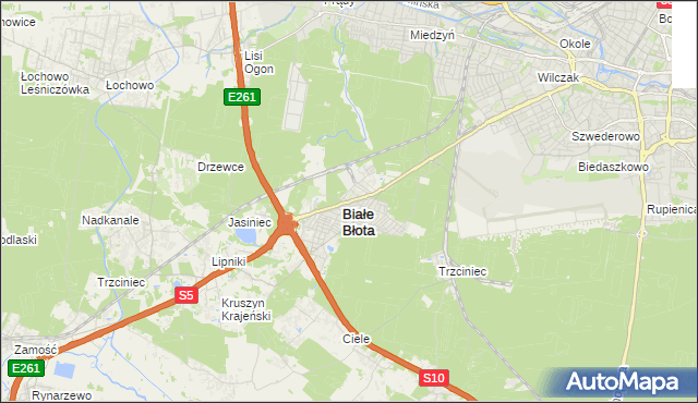 mapa Białe Błota powiat bydgoski, Białe Błota powiat bydgoski na mapie Targeo