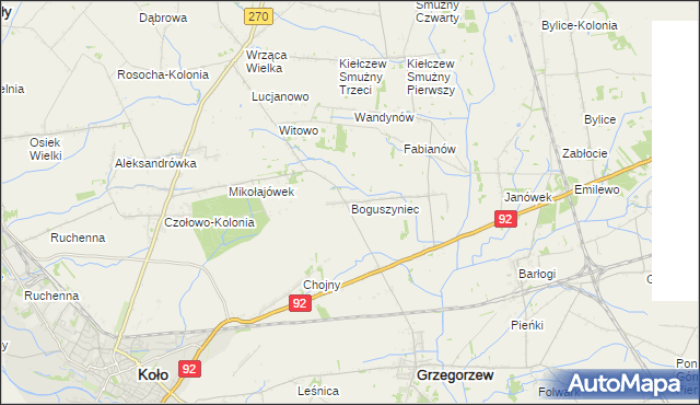 mapa Boguszyniec gmina Grzegorzew, Boguszyniec gmina Grzegorzew na mapie Targeo