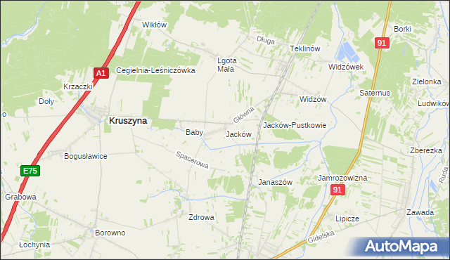 mapa Jacków gmina Kruszyna, Jacków gmina Kruszyna na mapie Targeo