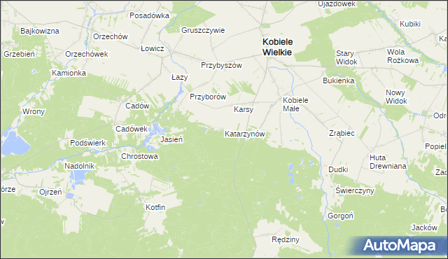 mapa Katarzynów gmina Kobiele Wielkie, Katarzynów gmina Kobiele Wielkie na mapie Targeo