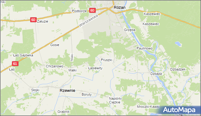 mapa Pruszki gmina Rzewnie, Pruszki gmina Rzewnie na mapie Targeo