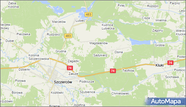 mapa Sadykierz gmina Szczerców, Sadykierz gmina Szczerców na mapie Targeo