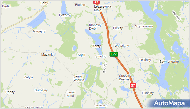 mapa Smolno gmina Małdyty, Smolno gmina Małdyty na mapie Targeo