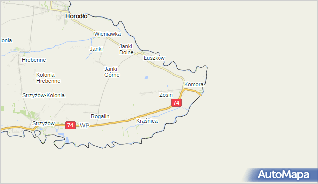 mapa Zosin gmina Horodło, Zosin gmina Horodło na mapie Targeo