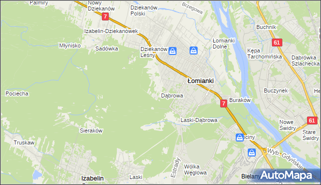 mapa Dąbrowa gmina Łomianki, Dąbrowa gmina Łomianki na mapie Targeo