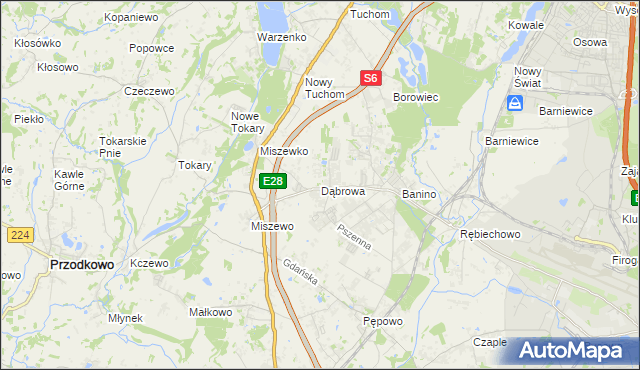 mapa Dąbrowa gmina Żukowo, Dąbrowa gmina Żukowo na mapie Targeo