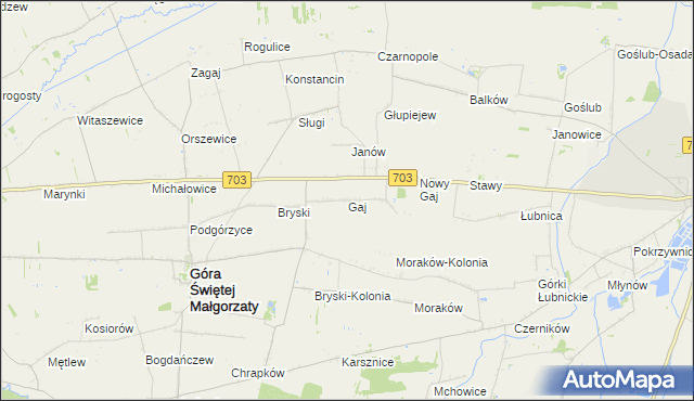 mapa Gaj gmina Góra Świętej Małgorzaty, Gaj gmina Góra Świętej Małgorzaty na mapie Targeo