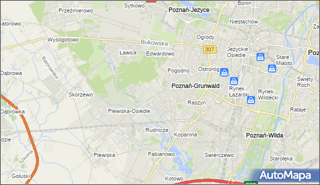 mapa Grunwald gmina Poznań, Grunwald gmina Poznań na mapie Targeo