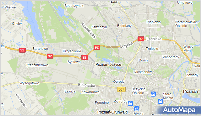 mapa Jeżyce gmina Poznań, Jeżyce gmina Poznań na mapie Targeo