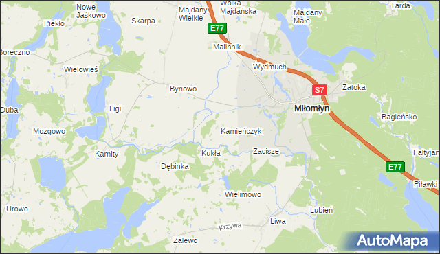 mapa Kamieńczyk gmina Miłomłyn, Kamieńczyk gmina Miłomłyn na mapie Targeo