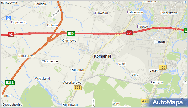 mapa Komorniki powiat poznański, Komorniki powiat poznański na mapie Targeo