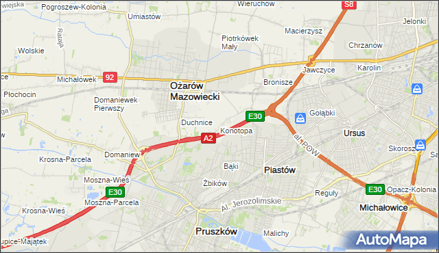 mapa Konotopa gmina Ożarów Mazowiecki, Konotopa gmina Ożarów Mazowiecki na mapie Targeo