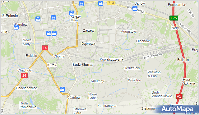 mapa Kowalszczyzna gmina Łódź, Kowalszczyzna gmina Łódź na mapie Targeo