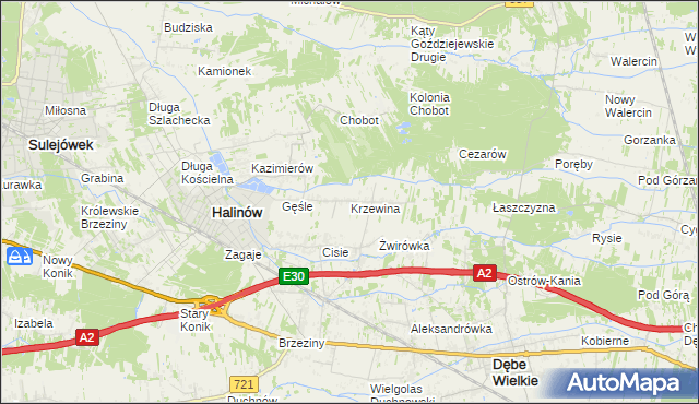 mapa Krzewina gmina Halinów, Krzewina gmina Halinów na mapie Targeo