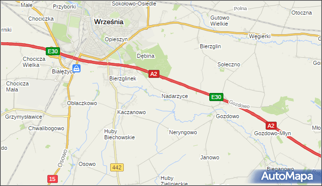 mapa Nadarzyce gmina Września, Nadarzyce gmina Września na mapie Targeo