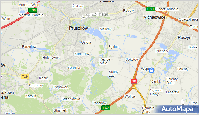 mapa Pęcice Małe, Pęcice Małe na mapie Targeo