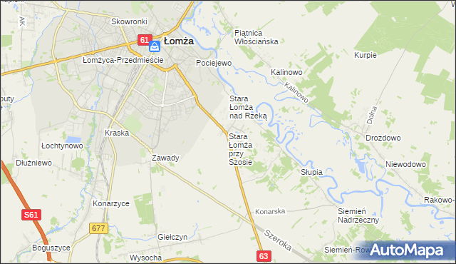 mapa Stara Łomża przy Szosie, Stara Łomża przy Szosie na mapie Targeo