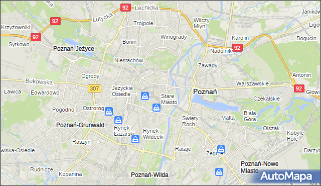 mapa Stare Miasto gmina Poznań, Stare Miasto gmina Poznań na mapie Targeo