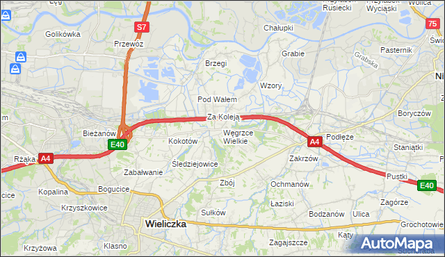 mapa Węgrzce Wielkie, Węgrzce Wielkie na mapie Targeo