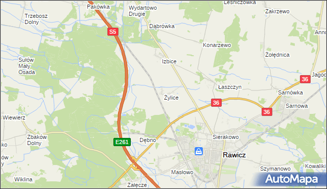 mapa Żylice gmina Rawicz, Żylice gmina Rawicz na mapie Targeo