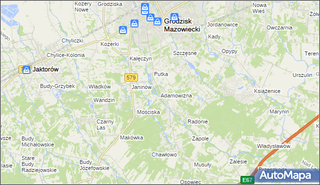 mapa Adamowizna gmina Grodzisk Mazowiecki, Adamowizna gmina Grodzisk Mazowiecki na mapie Targeo
