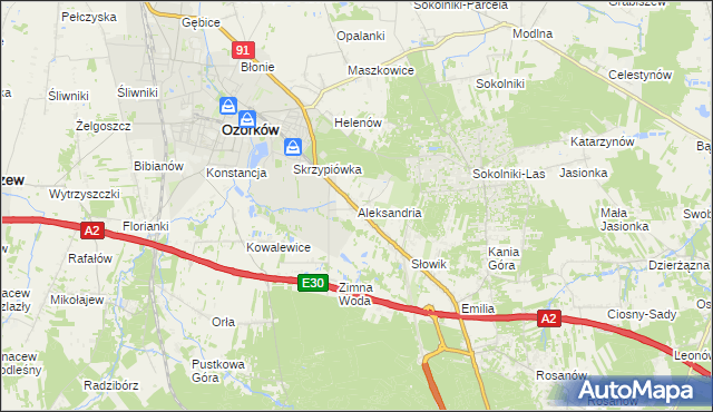 mapa Aleksandria gmina Ozorków, Aleksandria gmina Ozorków na mapie Targeo