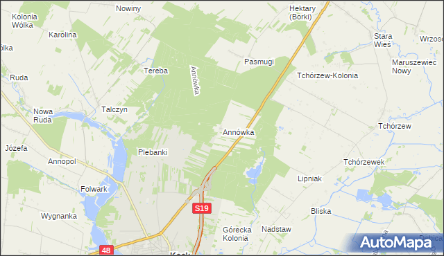 mapa Annówka gmina Kock, Annówka gmina Kock na mapie Targeo