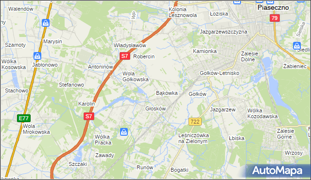 mapa Bąkówka gmina Piaseczno, Bąkówka gmina Piaseczno na mapie Targeo
