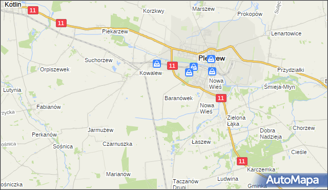 mapa Baranówek gmina Pleszew, Baranówek gmina Pleszew na mapie Targeo