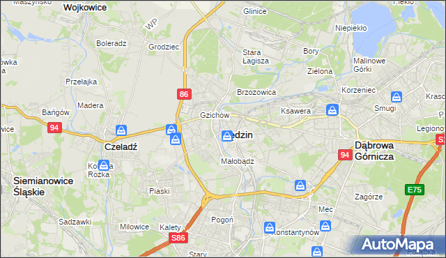 mapa Będzin, Będzin na mapie Targeo