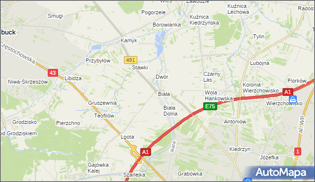 mapa Biała gmina Kłobuck, Biała gmina Kłobuck na mapie Targeo