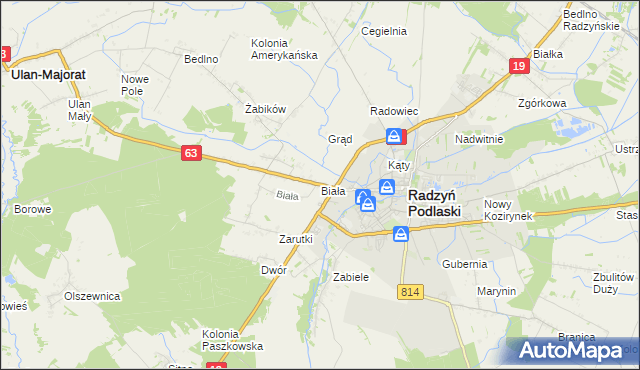 mapa Biała gmina Radzyń Podlaski, Biała gmina Radzyń Podlaski na mapie Targeo