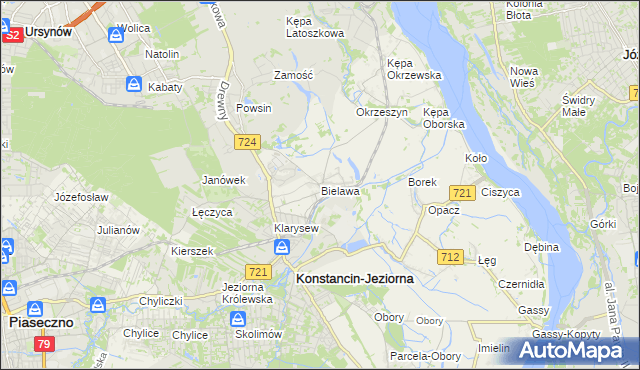 mapa Bielawa gmina Konstancin-Jeziorna, Bielawa gmina Konstancin-Jeziorna na mapie Targeo