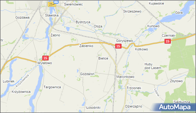 mapa Bielice gmina Mogilno, Bielice gmina Mogilno na mapie Targeo