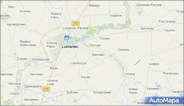 mapa Biernatki gmina Lubraniec, Biernatki gmina Lubraniec na mapie Targeo