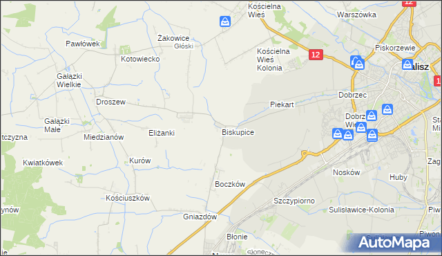 mapa Biskupice gmina Nowe Skalmierzyce, Biskupice gmina Nowe Skalmierzyce na mapie Targeo