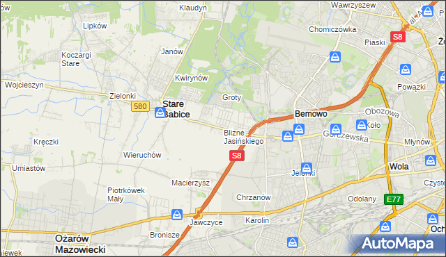 mapa Blizne Jasińskiego, Blizne Jasińskiego na mapie Targeo