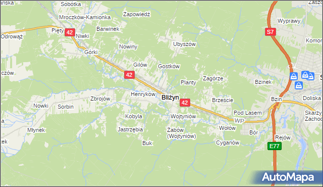 mapa Bliżyn, Bliżyn na mapie Targeo