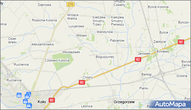 mapa Boguszyniec gmina Grzegorzew, Boguszyniec gmina Grzegorzew na mapie Targeo