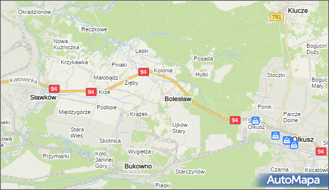 mapa Bolesław powiat olkuski, Bolesław powiat olkuski na mapie Targeo